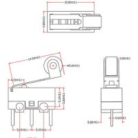 Microswitch 3-polig 1A 125VAC met roller KW-10 afmetingen